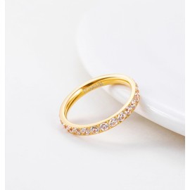 TIGRADE 3mm Women Titanium Engagement Ring Cubic Zirconia Eternity Wedding Band Size 3-13.5, Gold, Size 5