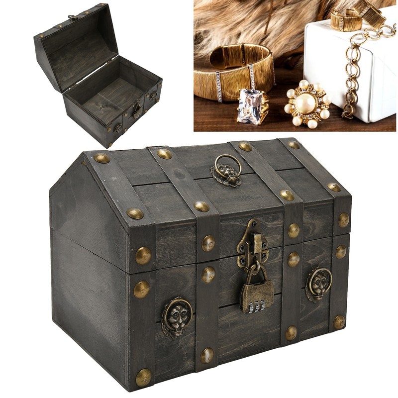 Wooden Treasure Chest Boxes Hand Crafted Vintage Wooden Box with