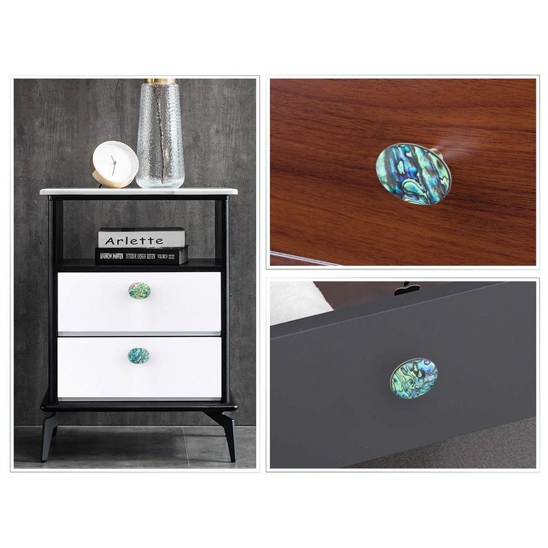 mookaitedecor Abalone Shell Crystal Stone Drawer Knobs with Screws Set