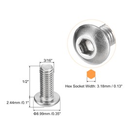 uxcell #10-32x1/2 Button Head Socket Cap Screws, 20pcs 304 Stainless Steel Fasteners Hex Bolts Screws, Full Thread Hex Drive Screws