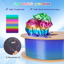3Dgenius Silk Rainbow PLA Filament 1.75mm Silk PLA 3D Printer Filament Shiny Fast Color Changing Gradient Filament 3D Printing Filament Fit Most FDM Printers, 1kg Spool(2.2lbs), Blue Series