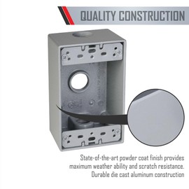 TayMac SB350S Weatherproof Box, 1-Gang, (3) 1/2-Inch Outlets, Gray