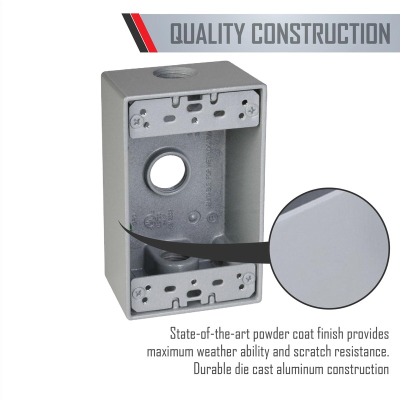 TayMac SB350S Weatherproof Box, 1-Gang, (3) 1/2-Inch Outlets, Gray