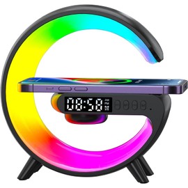 LED Atmosphere Lamp, Mini G Type Charging Ambient Lamp, Bedside Night Smart Light with Alarm Clock, 15W Charger, for Bedroom Home Decoration (Black Plug-in Type)