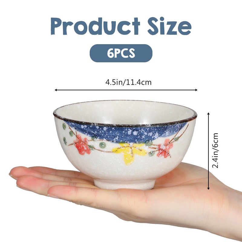 6 Pack Rice Bowls, 4.5 Inch 10 Oz Japanese Retro