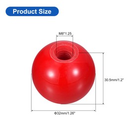 QUARKZMAN 4 Pieces Threaded Ball Knobs, M8 Female Thread Phenolic Resin Thermoset Ball Knob 32mm Diameter Round Operation Ball Handle for Machine Lever, Red