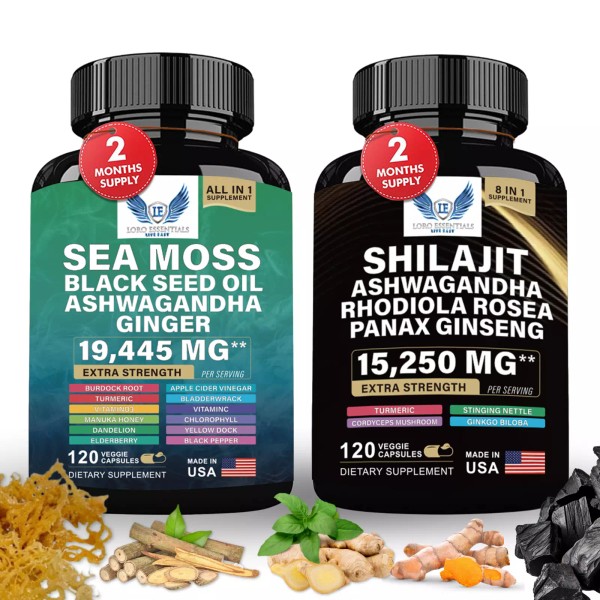 LORO ESSENTIALS Sea Moss+ Shilajit Bundle 2 Pack /120 Cupsules