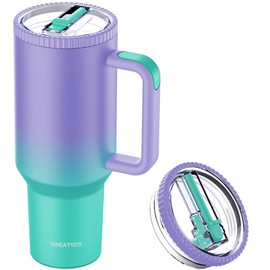 Greatyos 40 oz Tumbler with Handle and Flip Straw Lid - Upgraded Traveler 40oz Tumblers with Lids Straws Vacuum Insulated Leak Proof Stainless Steel Cup Mug Gifts for Men Women Him Her (Oasis)