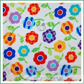 Michael Miller Fabrics, Designer BonEful Fabric FQ Cotton Quilt VTG White Rainbow Flower Spring Summer Dot Clown