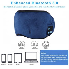 VABOO Bluetooth Sleep Mask Headphones, Wireless 5.0 3D Deep Eye Mask with Bluetooth Headphones Sleeping Mask Comfortable & Washable Sleep Mask Blackout for Jogging, Sports,Travel (Blue)