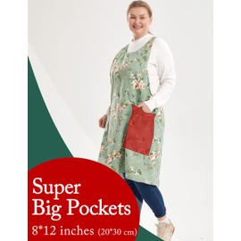 APRONNER Big Plus Size Aprons for Women with Pockets Cotton Linen Baking Kitchen Cooking Rose Flowers