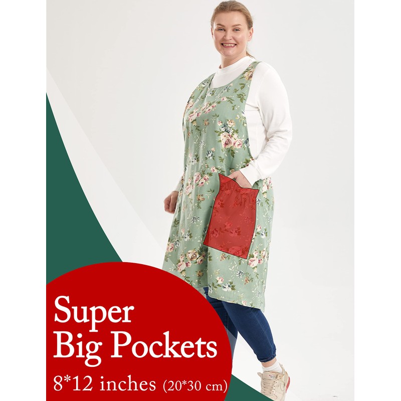 APRONNER Big Plus Size Aprons for Women with Pockets Cotton