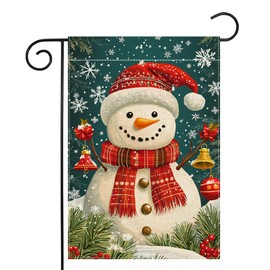 Winter Snowman Snowflake Garden Flag 12x18 Inch Double Sided Christmas Yard Outdoor Flag House Holiday Outside Decoration Burlap