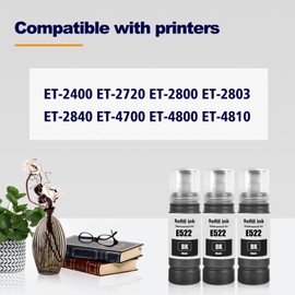 LAIPENG E522 Ink Refill Bottles Remanufactured for ET-2760 ET-4760 ET-2803 ET-2750 ET-2400 ET-15000 ET-2800 ET-4700 ST-4000 ST-2000 ET-3710 ET4810 ET-3850 ET-3750 Printer (BK*3)