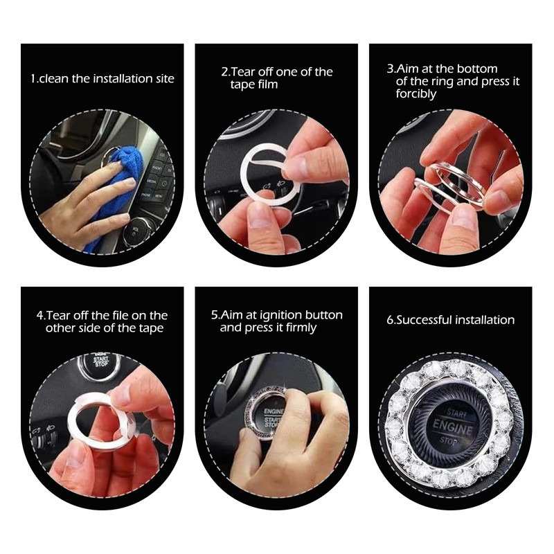Bawkars Car Bling Push Start Button Cover, Crystal Rhinestone Engine