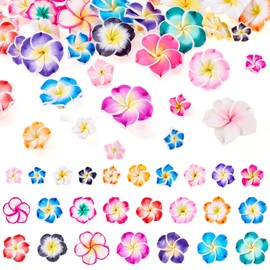 50 piezas de cuentas de arcilla polimérica 3D con flores en 3D, 5 tamaños, cuentas de flores en florecimiento, cuentas de plumeria, pequeñas cuentas de cabujón con flores, dijes para pulseras de