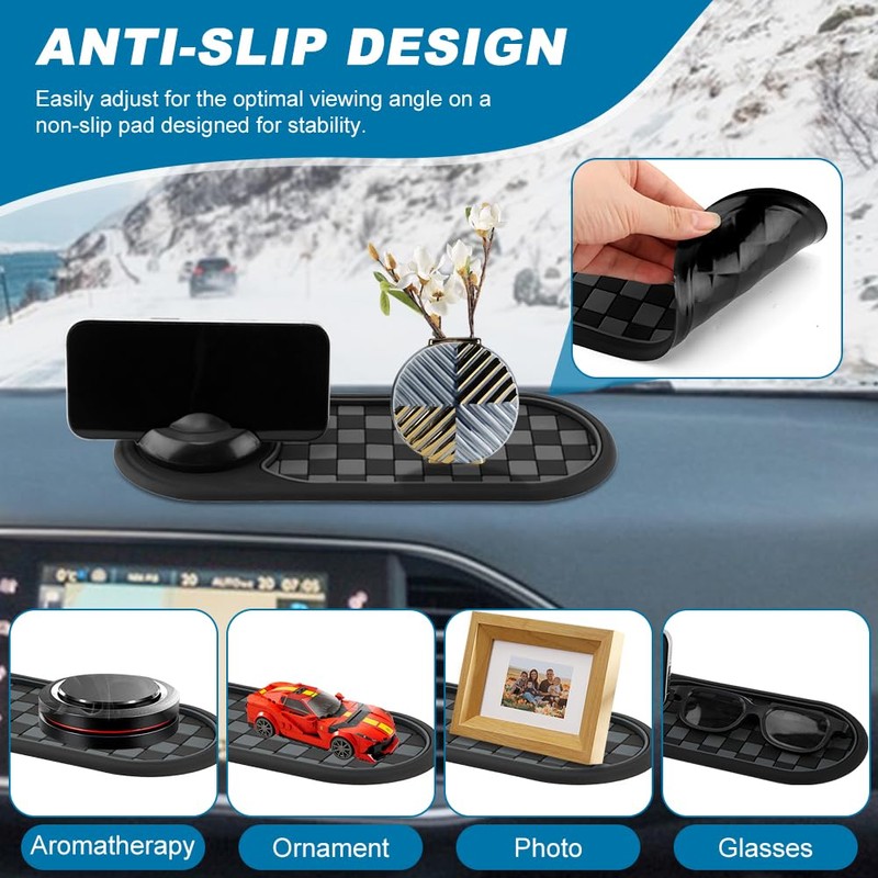 Herxsin Multifunction Car Anti-Slip Mat, Car Dashboard Mobile Phone Holder,