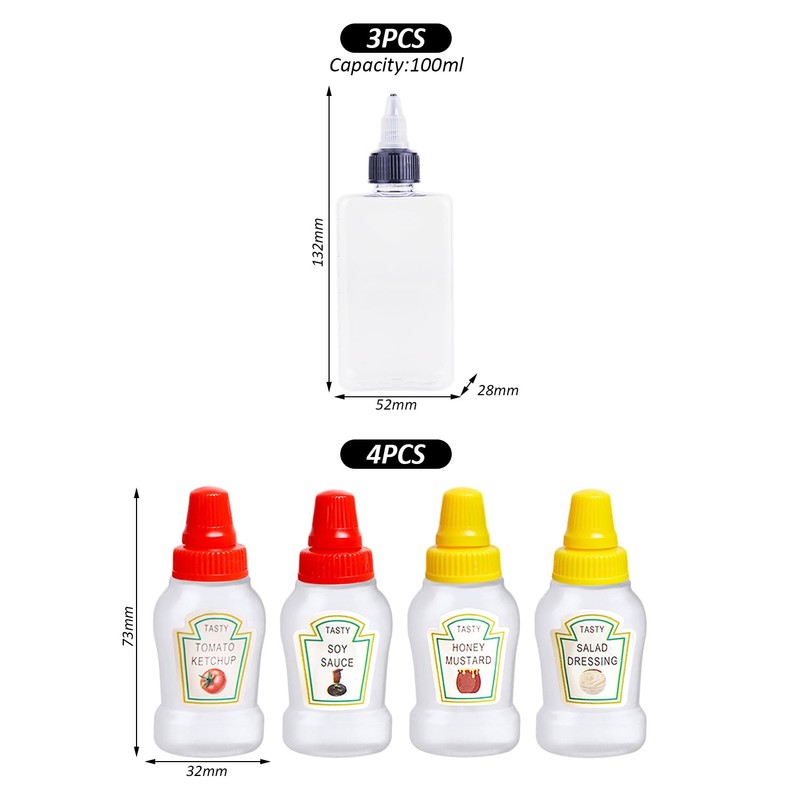 EOWVISN 3 Pieces 100Ml Oil Bottle And 4 Pieces Sauce