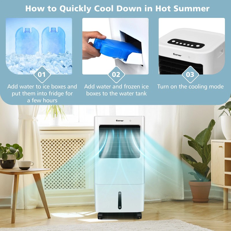 Costway Evaporative Portable Air Cooler Fan w/ Remote Control-White