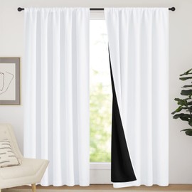 NICETOWN 100% Blackout Curtain Panels, Rod Pocket Window Curtains with Black Liner for Nursery, 84 inches Drop Cold and Full Light Blocking Draperies (White, 2 Pieces, 62 inches Wide Each Panel)
