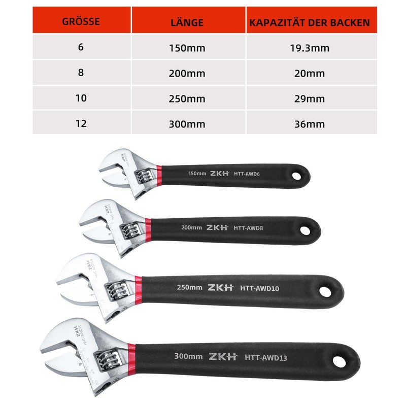 ZKH 150 mm Spanner Adjustable Adjustable Wrench Single Open-End Spanner
