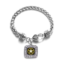 Inspired Silver - Army Star Silver Braided Bracelets for Women - Square Charm Bracelet Jewelry Gift with Cubic Zirconia - Women's Charm Bracelet with Lobster Claw Clasp