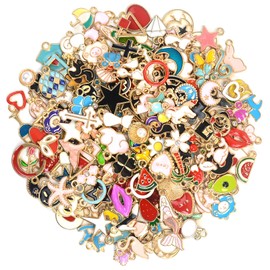 Jewellery Making Craft Charm Necklace: 200pcs Small Metal Gold Plated Pendant Set Cute Animal Heart Letter Mini Cat Bead Croc Accessory for DIY Girl Earring, Bracelet, Bag, Christma Decoration