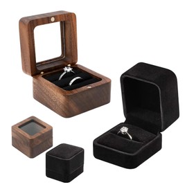 FAINCA Pack of 2 Ring Boxes, 5.5 x 5.5 x 4 cm Wedding Ring Box, Wooden Visual Window Ring Box, Square Ring Box, Wedding Ring Box (Double Slots)