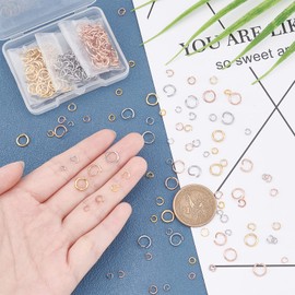 UNICRAFTALE Approximately 450 Pieces, 3 Colors, 3 Sizes 0.2, 0.2, 0.3 inches (4/5/8 mm), Round Ring, Stainless Steel, Round Ring, Stainless Steel Metal Fittings Kit, Unwelded, Jump Ring, Clasp, Hardware Set, Basics Parts, Connection Parts Set, Pink Gold,