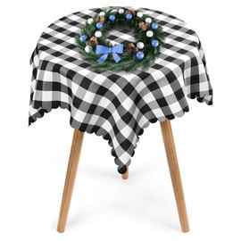 Buffalo Plaid Tablecloth 35 х 35" - Black and White Checkered Tablecloth Style, Machine Washable Polyester, Waterproof, Easy to Care, Durable Small Table Cloth for Indoor & Outdoor Dining Table Use