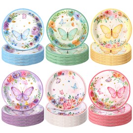 Funnymoom 60 Pcs 7 Inch Butterfly Birthday Party Plates Floral Paper Plates Spring Butterfly Party Disposable Dinnerware Decoration for Baby Shower Bridal Wedding Supplies