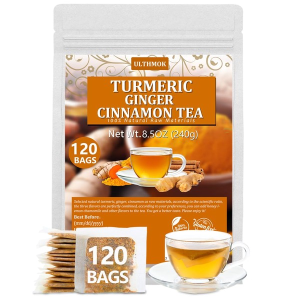 120 Premium Turmeric, Ginger, Cinnamon Blend Tea Bags, 100% Natural