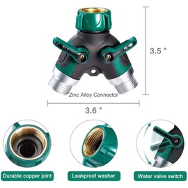 VASLON 2 Way Y Hose Connector, Hose Splitter with Comfortable Rubberized Grip Sturdy Construction for Garden and Home Life with 4 Free Washers