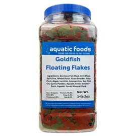 Aquatic Foods Inc. Premium Goldfish & Koi Flakes, Ideal for Goldfish in Both Aquariums & Koi Ponds. AFI Goldfish Flakes - 1-lb 2oz Jar