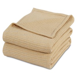 Cozy Home Collection Luxurious 100 percent Combed Cotton Waffle Weave Super Soft, Cozy Warm, Breathable, Stylish, All Season Thermal Blankets Twin/Full/Queen/King (Beige, Full/Queen)