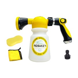 MOSIKEN Foam Gun Car Wash Sprayer with Washing Sponge & Absorbent Towel, Foam Cannon Car Washing Kit, 1/2” Connector for Garden Hose, for Car/Garden Cleaning (YELLOW)