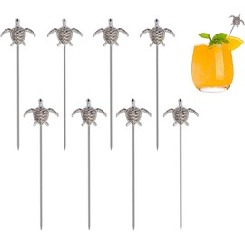 LB-LAIBA Sea Turtle Cocktail Picks, Stainless Steel Fruits Picks for Mojitos Bloody Marys Olives Appetizers Sandwiches Drink Bar Home Decor 8 pieces (Silver)