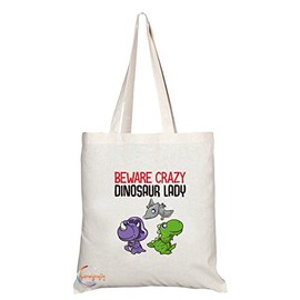 Coralgraph Inc TB279 Beware Crazy Dinosaur Lady Novelty Present Gift Printed Eco-Friendly Stylish Long Handled Tote Shoulder Bag