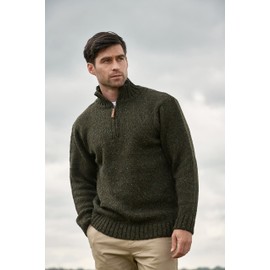 Aran Crafts Men's Irish Cable Knitted Wool Half Zip Sweater (Z2040-LARGE-GRE) Forest Green