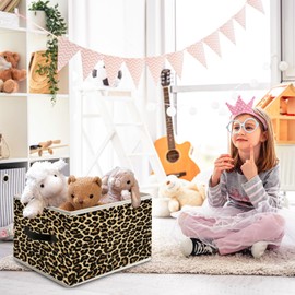 FITIE Brown Leopard Print Storage Bin Box with Handles, Cheetah Room Decor, Girly Y2k Wild Western Cheetah Foldable Organizer Basket Toybox for Girls Dorm Bedroom Bathroom Clothes Toys Books