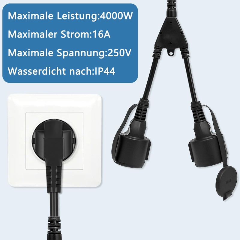 Double Plug for Socket, Waterproof IP44 Double Socket Outdoor, Double