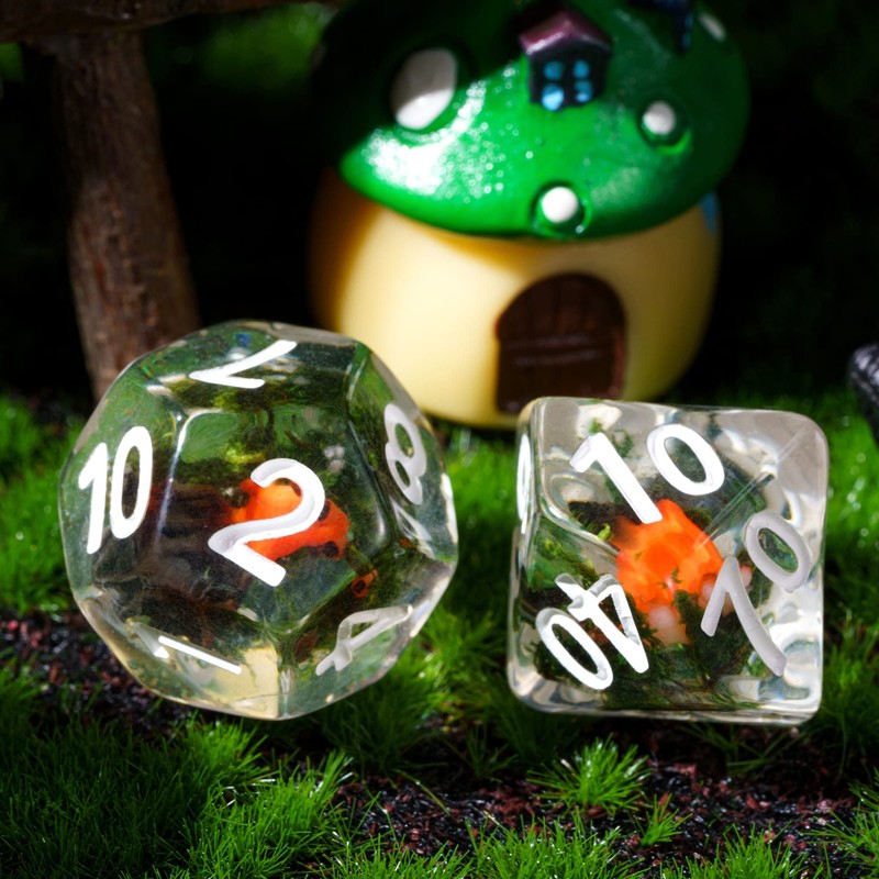 cusdie 7-Die DND Dice, Polyhedral Dice Set Filled with Animal,