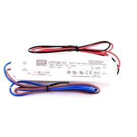 12V 60W Waterproof LED Driver & LPV-60-12 Power Adapter | IP67 Fanless Converter for LED Strips, CCTV, IoT Devices | 90-264VAC Input