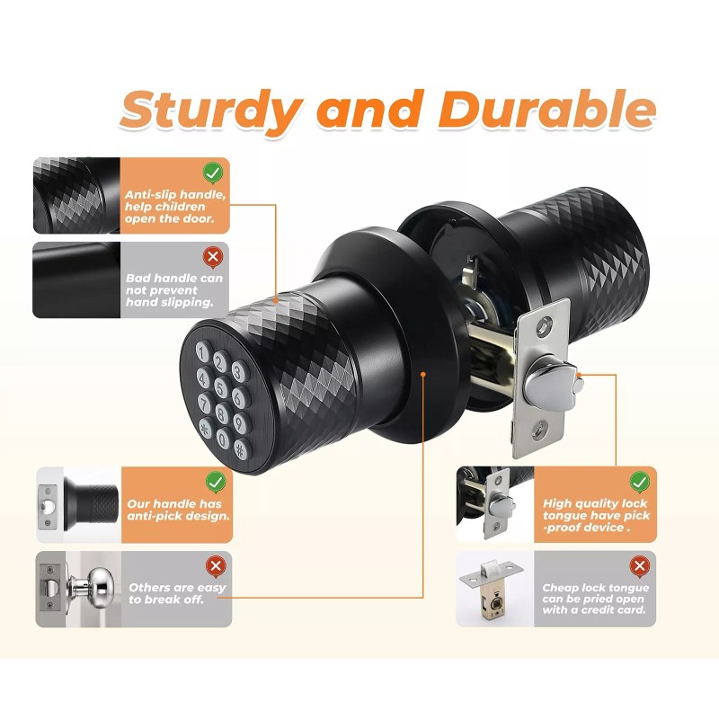Buoan Keypad Door Knob Lock, Keyless Entry Door Lock with