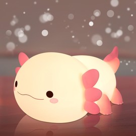 Okayera Cute Axolotl Night Light for Kids, Salamander Animal Silicone Nursery Lamp with Timer Dimmable, Portable USB Rechargeable Bedroom Feeding Bedside Decor Gifts for Girl Boy Birthday Christmas