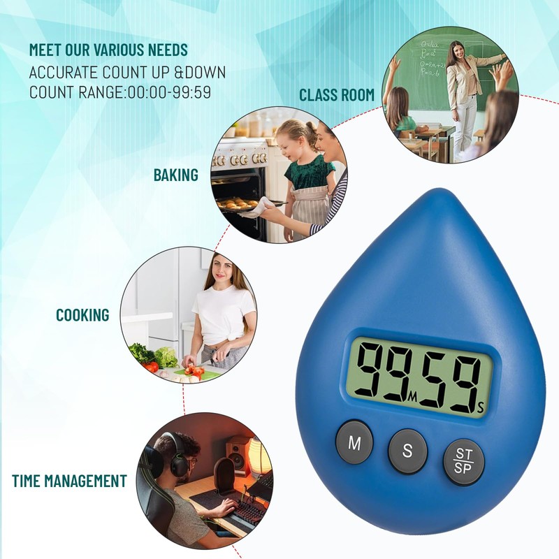 Xdealcozyxc Digital Shower Timer, Bathroom Clock Water Drop Shape, Blue