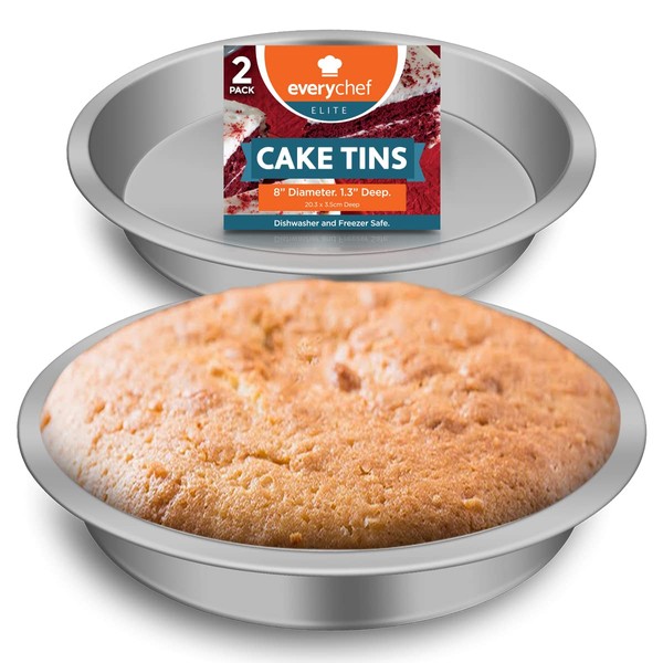 2pk 8 Inch Cake Tin | Durable Stainless Steel Round Cake Tins for Baking 8 Inch Round | 20cm Cake Tins for Home and Commercial Use | 8inch Cake Tin | Cake Baking Tins | Cake Pan