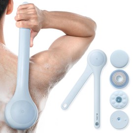 Oh,XIYU. Electric Body Scrubber Bath Brush | Dual Handle,3 Rotating Brush Heads,Personal bodyscrubber Skin Care Beauty Tool Cleaning Shower - Color: SkyBlue