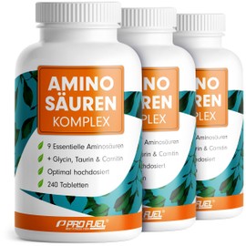 Aminosäuren Komplex hochdosiert - 720 Tabletten - 6.000 mg Aminosäuren pro Tag - 9 essentielle Aminosäuren + 3 Co-Faktoren: Taurin, Carnitin & Glycin - EAA hochdosiert 3x240 vegane Tabletten
