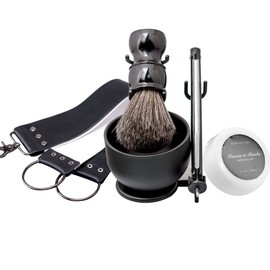 Grandslam Shaving Straight Razor Kit, Steel Cutthroat Straight Razor With Leather Strop, Shaving Brush, Stainless Steel Shaving Bowl and Stand, Shaving Soap, Gift for Men, Black…